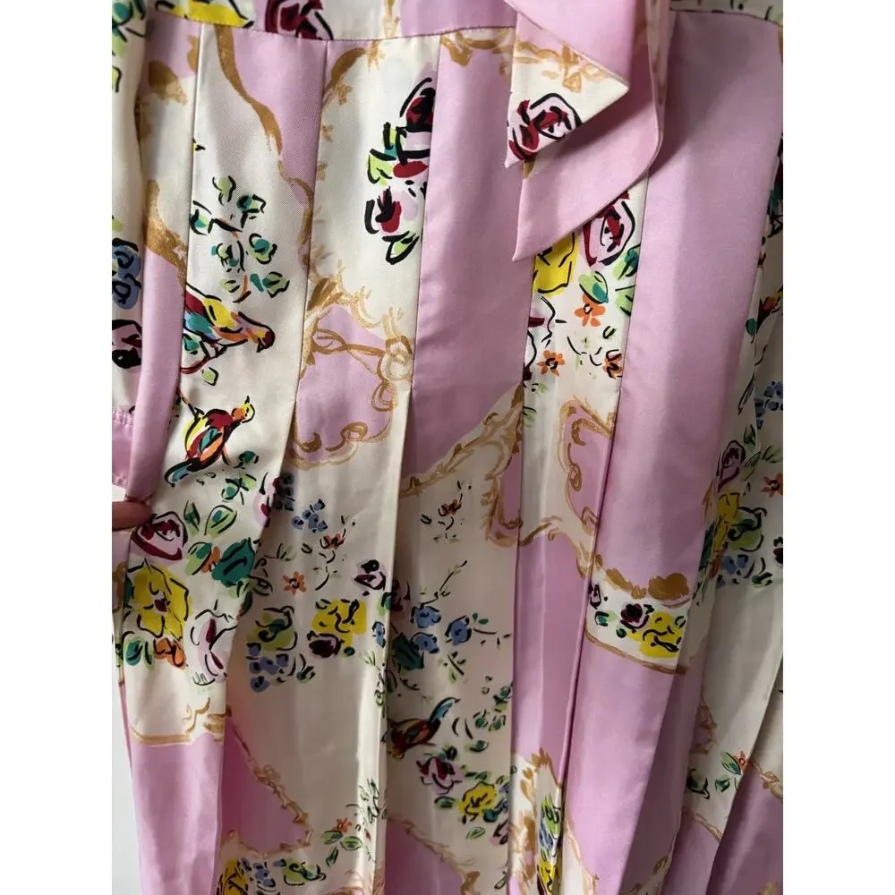 Tory Burch 10 Floral Print Tie Neck Silk Dress in Pink